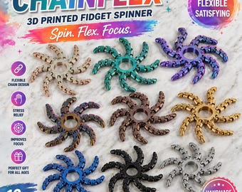 3D Printed Chainflex Fidget Spinner or Desk Toy | Color Customization | Sensory ADHD Toys