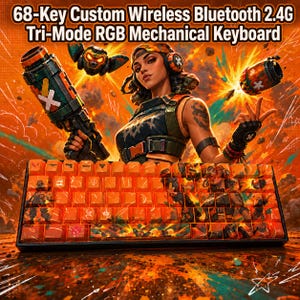 Valorant Raze 68-Key Custom Wireless Bluetooth 2.4G Tri-Mode RGB-Lighting Mechanical Keyboard, Dye-Sublimation Side-Printed PBT-Keycaps