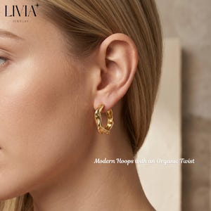 Wavy Huggie Earrings 14K Gold Plated, Chunky Gold Silver Hoops, Minimalist Statement Gift for Her