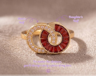Mother & Daughter Linking Circles Ring, Adjustable Birthstone Ring, Back To School Gift Jewelry