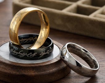Fantasy Engraved Band, Ancient Script Ring, Unisex Couple Ring, Mythical Wedding Band, Gift for Him or Her