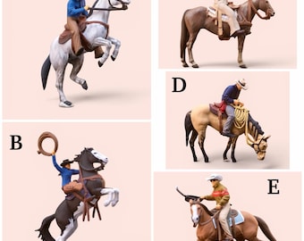 Miniature Figure Cowboy Riding Horse Scale 1/64 or Scale H0 1/87 for diecast or diorama