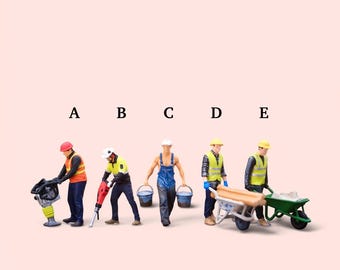Miniature Figure Handpaint Construction Worker Scale 1/64 or Scale H0 1/87 for diecast or diorama