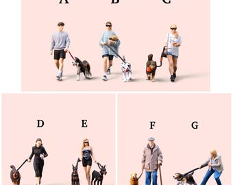 Miniature Figure People with Dog Screen Scale 1/64 or Scale H0 1/87 for diecast or diorama