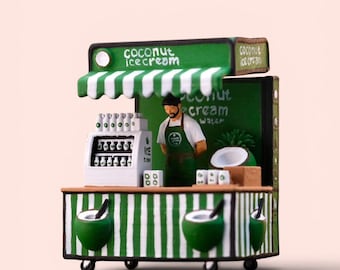 Miniature Figure Coconut Stall and Seller Scale 1/64 or Scale H0 1/87 for diecast or diorama