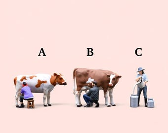 Miniature Figure Farmer And Cow Scale 1/64 or Scale H0 1/87 for diecast or diorama