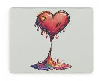 Dripping Rainbow Heart PU Leather Mouse Mat | Colorful Melting Heart Desk Pad