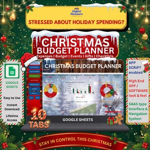 Christmas Budget Spreadsheet | Google Sheets Holiday Budget Planner | Gift & Event Spending Dashboard (Apps Script Enabled)