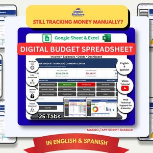 Digital Budget Excel Spreadsheet | Google Sheets Budget Planner | Automated Monthly Finance Tracker (Apps Script Enabled)
