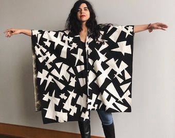 Hand Dyed Mudcloth Ruana: Boho Chic Wearable Art