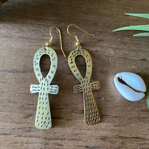 Brass Ankh Earrings, Ankh Jewelry, Egyptian Jewelry