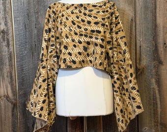 Mudcloth Top, Handwoven Cotton Blouse, Authentic Hand Dyed Mudcloth