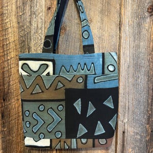 Mudcloth Tote Bag, Handwoven Cotton Tote, Handpainted Fabric