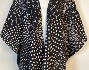 Modern Mudcloth Ruana: Hand-Dyed Cotton Kimono Shawl