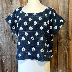 Crop Top tingido de índigo: tecido de lama africano, extra grande