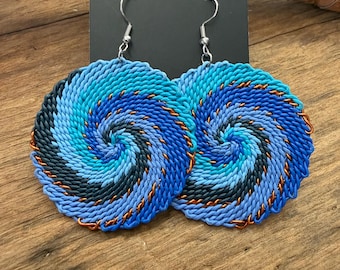 Telephone Wire Jewelry , Blue Spiral Earrings