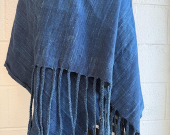 Handwoven Indigo Scarf: Hand-Dyed Cotton Textile Shawl