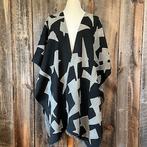 Mudcloth Vest, Handwoven Cotton Kimono, Gray Mudcloth Wrap