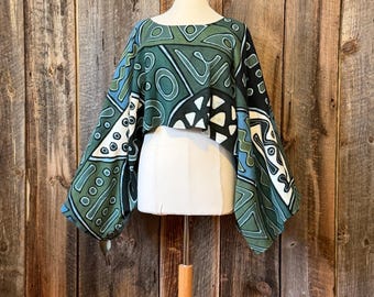 Indigo Mudcloth Top, Handwoven Cotton, Authentic Hand Dyed Mudcloth Shrug