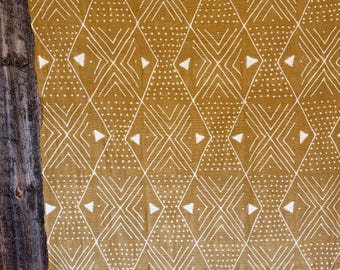 Ochre Mudcloth Textile, Mali Bogolanfini Fabric, 45x80 Inches