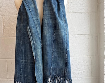 Handwoven Indigo Scarf: Hand-Dyed Cotton Textile Shawl