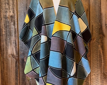 Hand Dyed Mudcloth Kimono: Boho Chic Wearable Art, Hand Painted Fabric