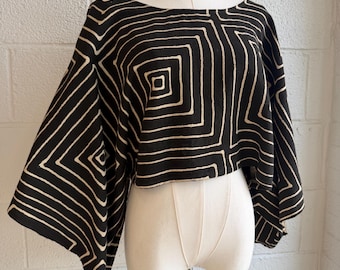 Mudcloth Bell Sleeve Top: Handwoven Boho Blouse