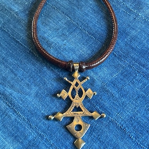 Tuareg Cross Pendant, Tuareg Silver and Leather Necklace