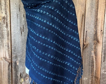 Deep Blue Indigo Dyed Shawl with Fringe, Indigo Dyed Shawl, Indigo Dyed Textile