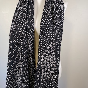 Mudcloth Scarf, Hand-painted Shawl,  Mudcloth Wrap, African Mudcloth Table Runner