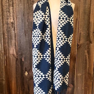 Hand-Dyed Indigo Cotton Scarf: Boho Fringe Shawl