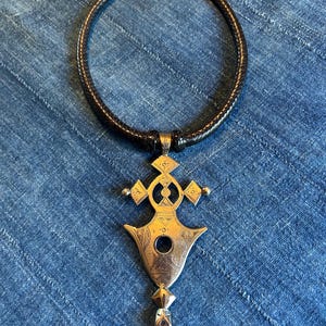 Tuareg Cross Pendant, Tuareg Silver and Leather Necklace
