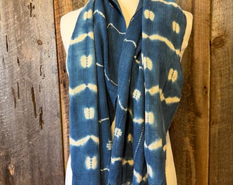 Vintage Indigo Scarf: Hand-Dyed Cotton Textile Shawl
