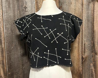 Handwoven Black Mudcloth Crop Top - Size Small