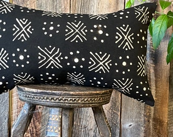 Hand Dyed Mudcloth Lumbar Pillow Cover: Mali Cotton Cushion