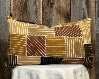African Mudcloth Lumbar Pillow Cover: Authentic Mali Cotton, 12x22