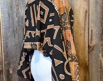 Mudcloth Top, Handwoven Cotton Poncho, Authentic Hand Dyed Mudcloth