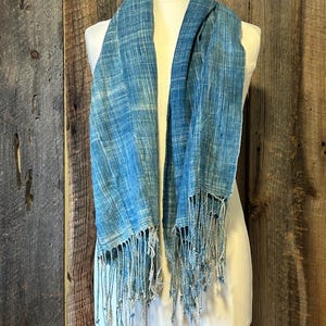 Indigo Scarf, Vintage Indigo Dyed Shawl, Handwoven Cotton Scarf