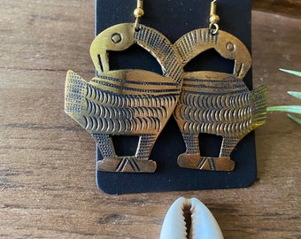 Handmade Brass Sankofa Bird Earrings, Adinkra Symbol Earrings