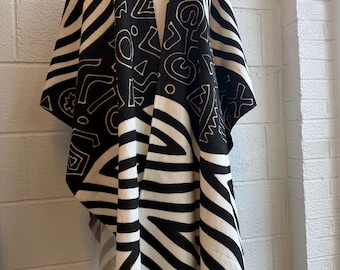 Hand Dyed Mudcloth Kimono: Boho Chic Wearable Art, Hand Painted Fabric