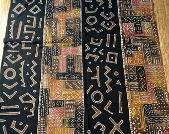 Handwoven Mudcloth Textile: Brown Cotton Fabric, Hand-Painted