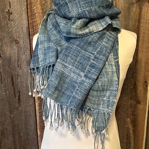 Indigo Scarf, Vintage Indigo Dyed Shawl, Handwoven Cotton Scarf