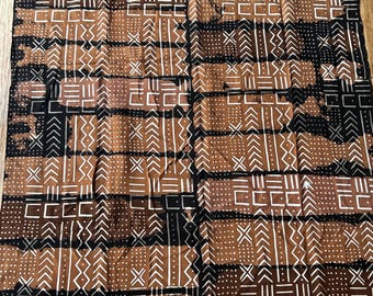 Handwoven Mudcloth Textile: Brown Cotton Fabric, Hand-Painted