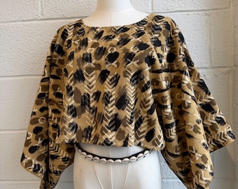 Mudcloth Top, Handwoven Cotton Blouse, Authentic Hand Dyed Mudcloth