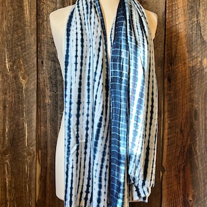 Hand dyed Indigo Scarf, Indigo Rayon, Shibori Indigo Shawl, Boho Scarf