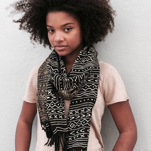 Bogolan Mudcloth Scarf, Black Mudcloth Scarf, Authentic Mudcloth, Boho Style Scarf