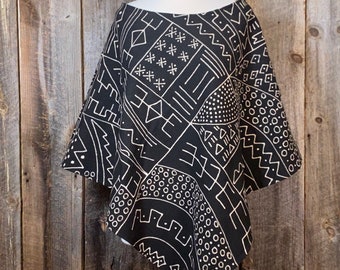 Handwoven Cotton Mudcloth Poncho: Hand-Painted Authentic Bogolanfini