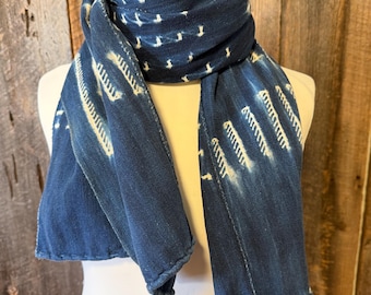 Vintage Indigo Scarf: Hand-Dyed Cotton Textile Shawl