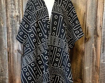 Modern Mudcloth Ruana: Black & White Bogolan Shawl