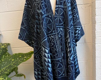 Indigo Dyed Ruana: Hand-Dyed Textile Wrap